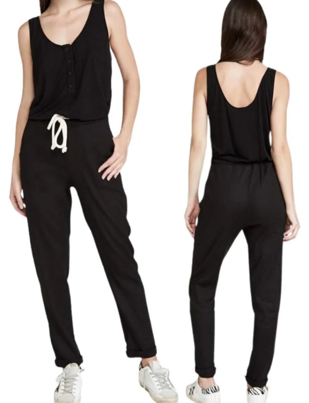 Monrow Revolve Black Henley Loungewear Athleisure Jumpsuit NWT Size XS